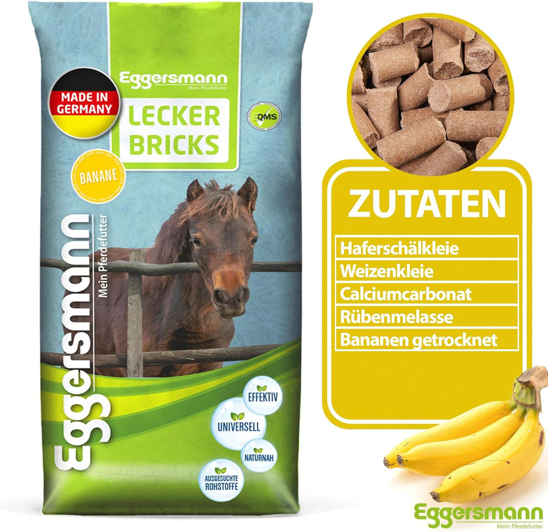 Eggersmann Mein Pferdefutter - Lecker Bricks Banane 25 kg - Leckerlies für Pferde und Ponies zur Bel