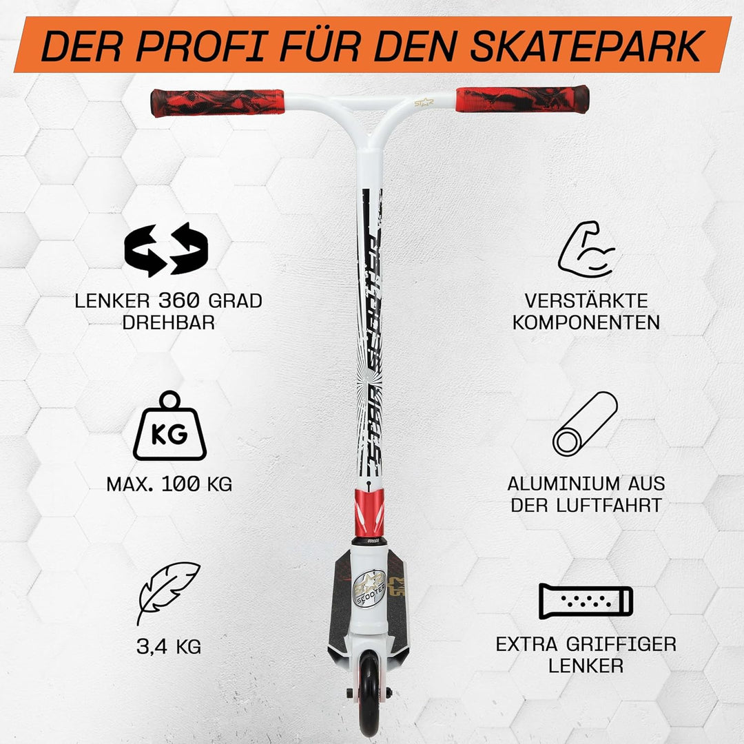 STAR SCOOTER Pro Sport Freestyle Kick Stunt Scooter für Kinder ab 7 Jahre, Erwachsene | 110 120mm Pr