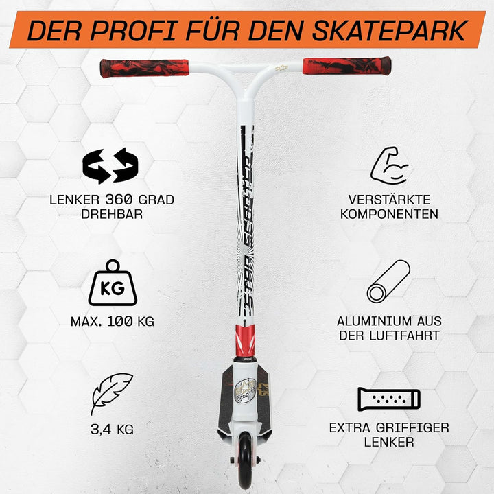 STAR SCOOTER Pro Sport Freestyle Kick Stunt Scooter für Kinder ab 7 Jahre, Erwachsene | 110 120mm Pr
