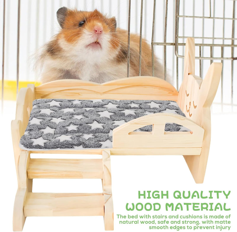 BORDEAG Holz Meerschweinchen Bett Mit Treppe Und Matte,34 * 22 * 18 cm Meerschweinchenbett Aus Holz,