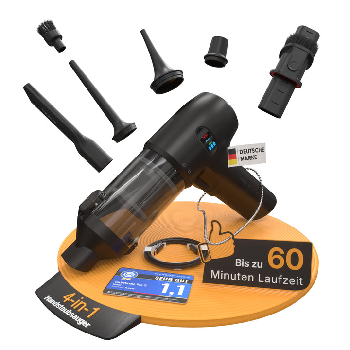 Turbotastic Pro 2 Handstaubsauger – 120W, 18.000Pa, bis 60 Min Laufzeit, HEPA-Filter, LED-Display, 4