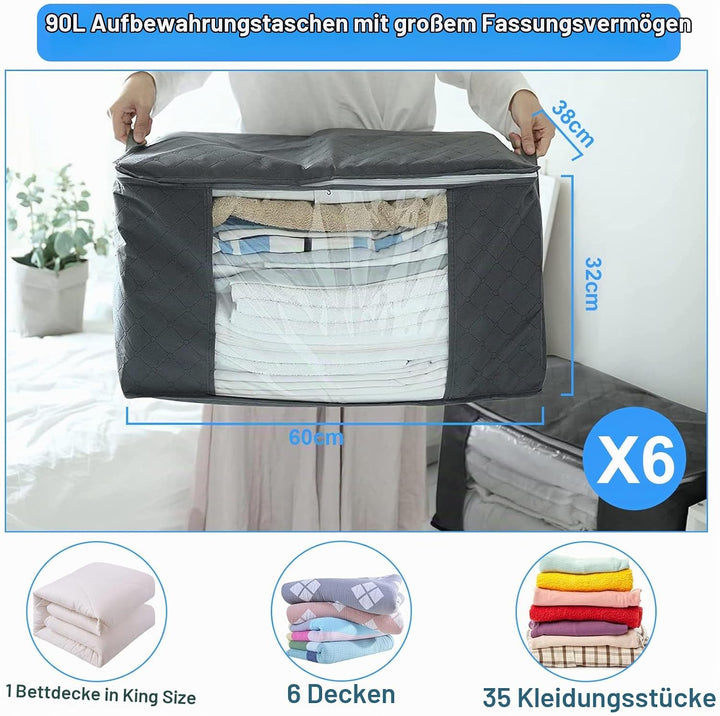Withosent 6 Stück 90L Grosse Aufbewahrungstasche Schrank Organizer Set, Faltbare Kleideraufbewahrung