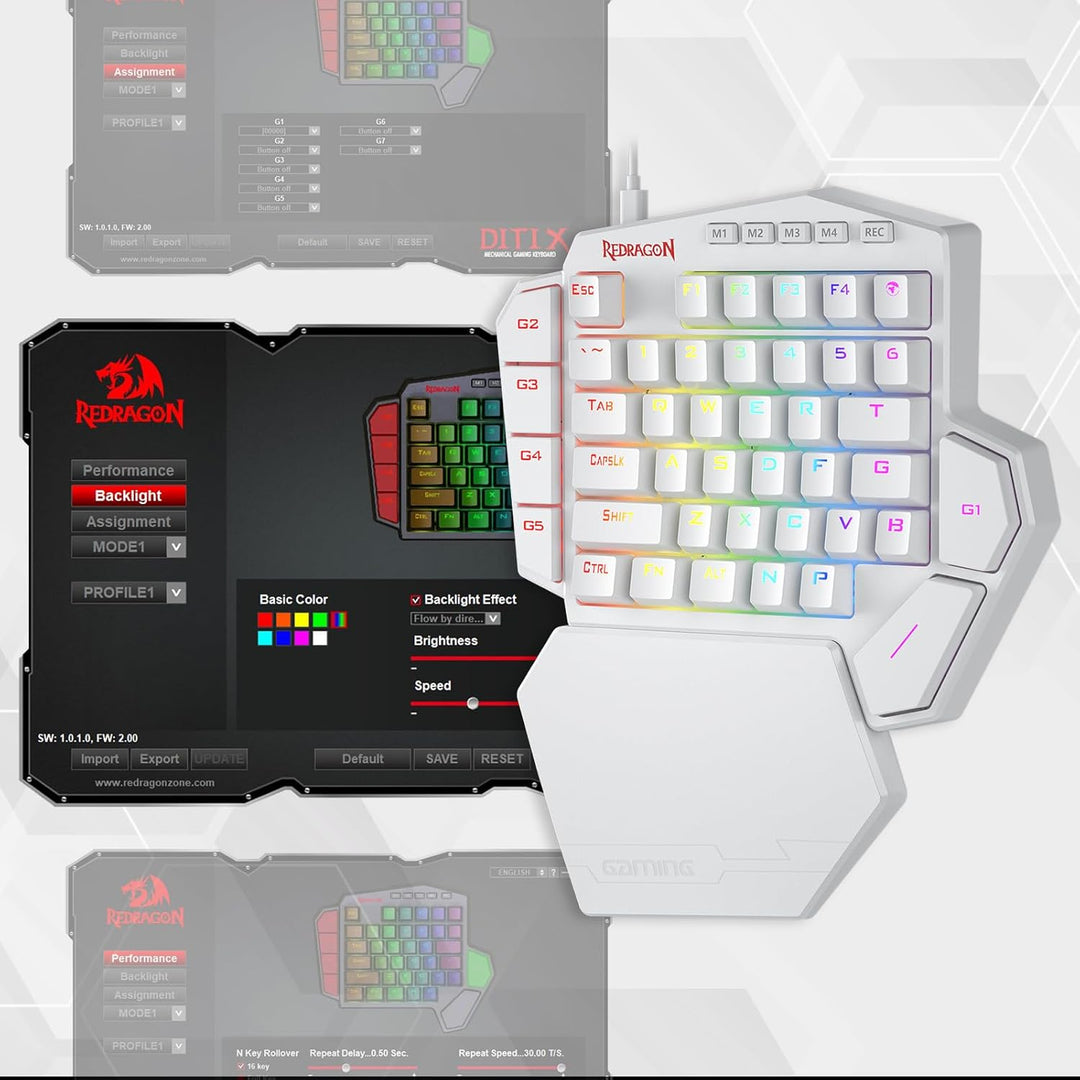 Redragon K585 DITI Einhändige mechanische RGB-Gaming-Tastatur, Typ-C-Profi-Gaming-Tastatur mit 7 int