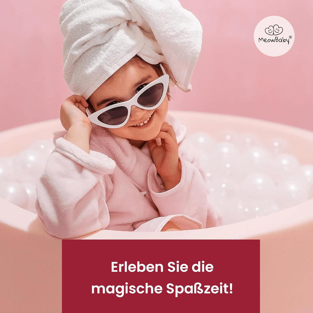 MEOWBABY Bällebad Baby - Rund 90x30cm Baby Pool für Kinder mit 200 Bälle, Baumwolle, Hellrosa: Weiss