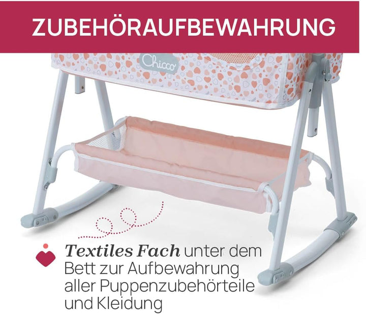 Chicco Next to Me Wiege für Puppen, für Kinder ab 3 Jahren, Spielzeugwiege, höhenverstellbar, mit Me