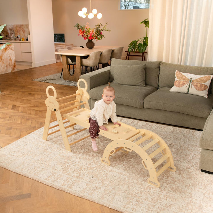 FINOOS Montessori Indoor Spielset: 7-in-1 Klettergerüst mit Rutsche & Bogen für Kleinkinder und Kind