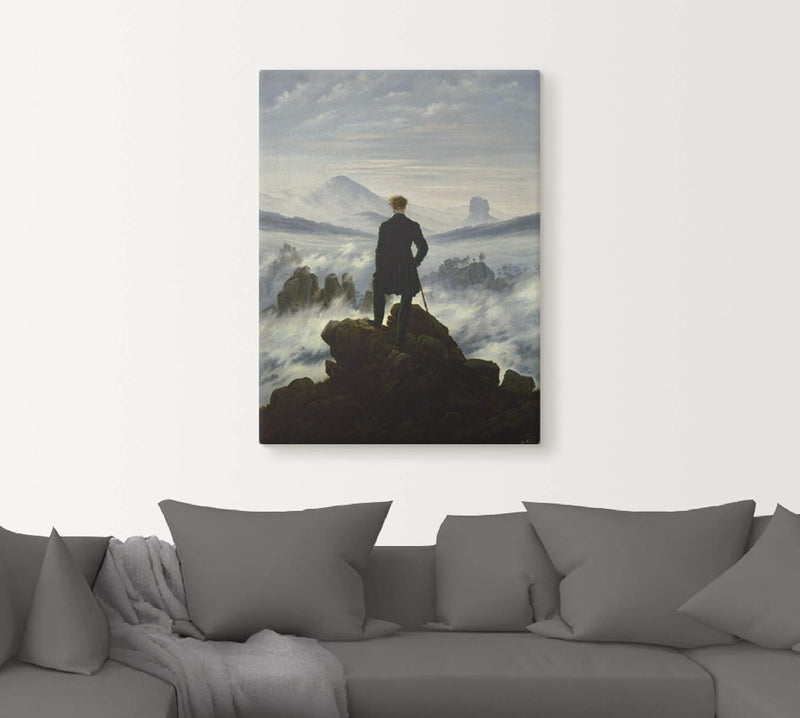 ARTland Leinwandbild Wandbild Bild auf Leinwand 60x80 cm Wanddeko Wandern Berge Wald Wolken Nebel De