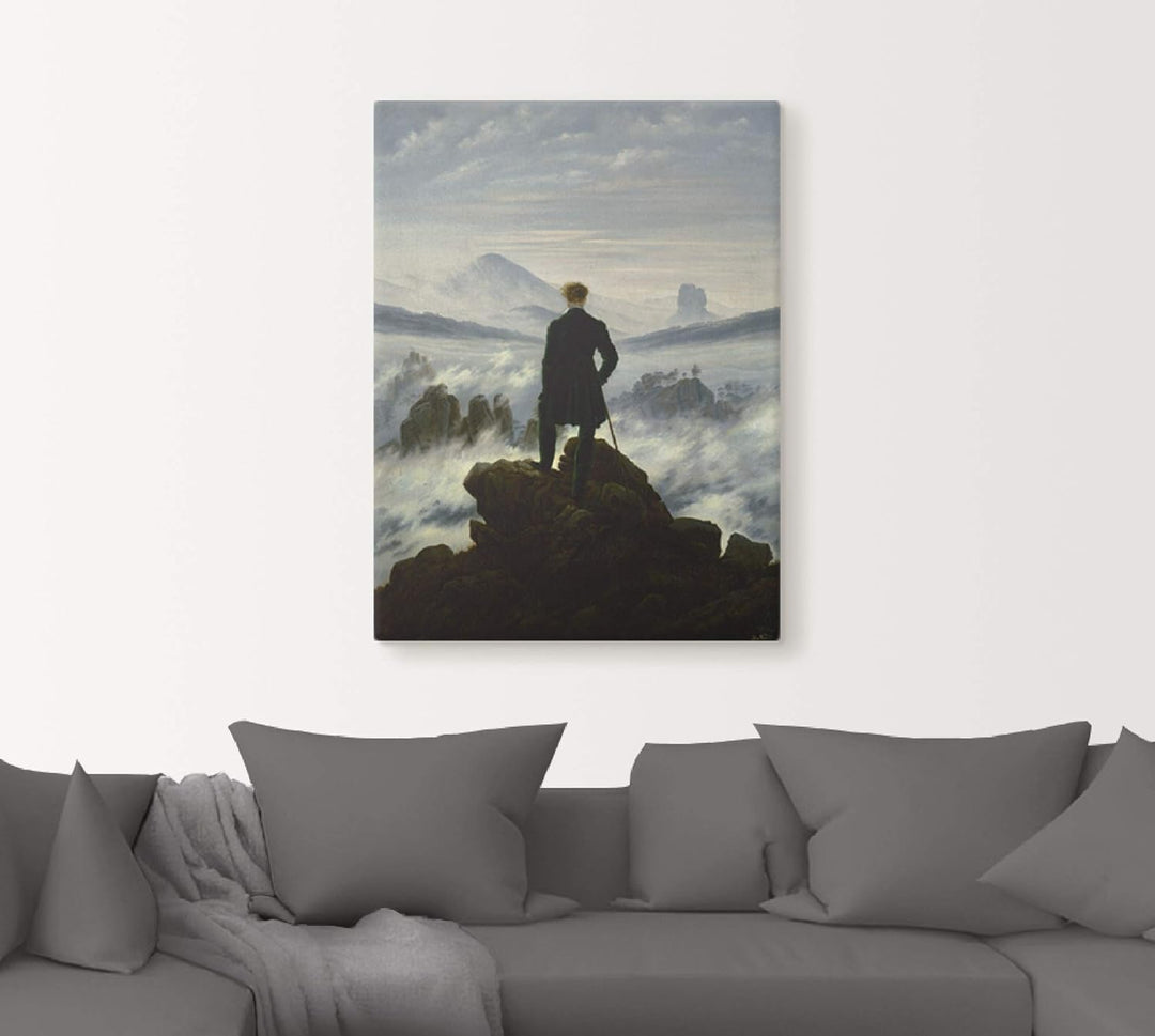 ARTland Leinwandbild Wandbild Bild auf Leinwand 45x60 cm Wanddeko Wandern Berge Wald Wolken Nebel De