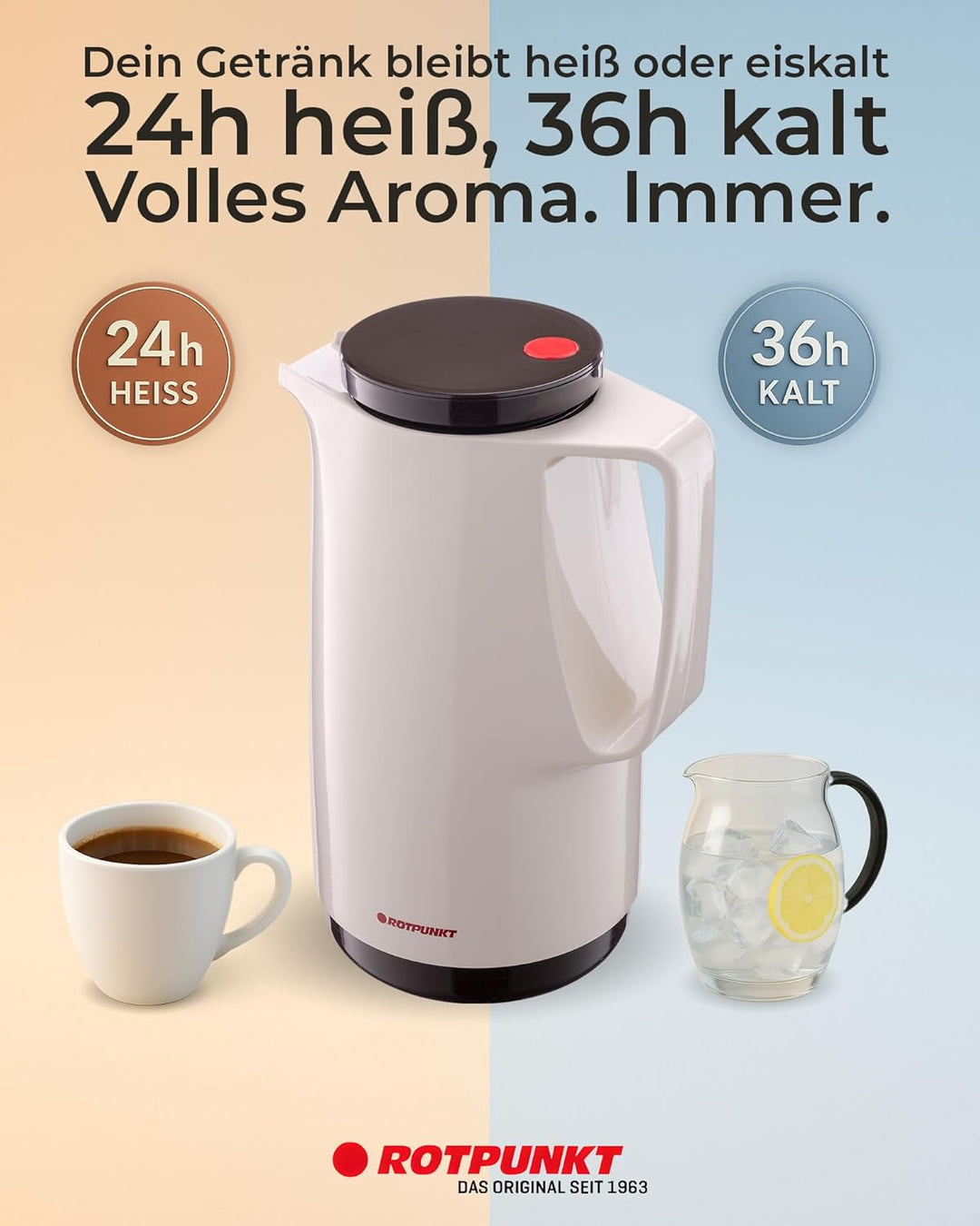 ROTPUNKT Isolierkanne 760 Maxima 1,0 l | Zweifunktions-Drehverschluss | BPA-frei - gesundes Trinken