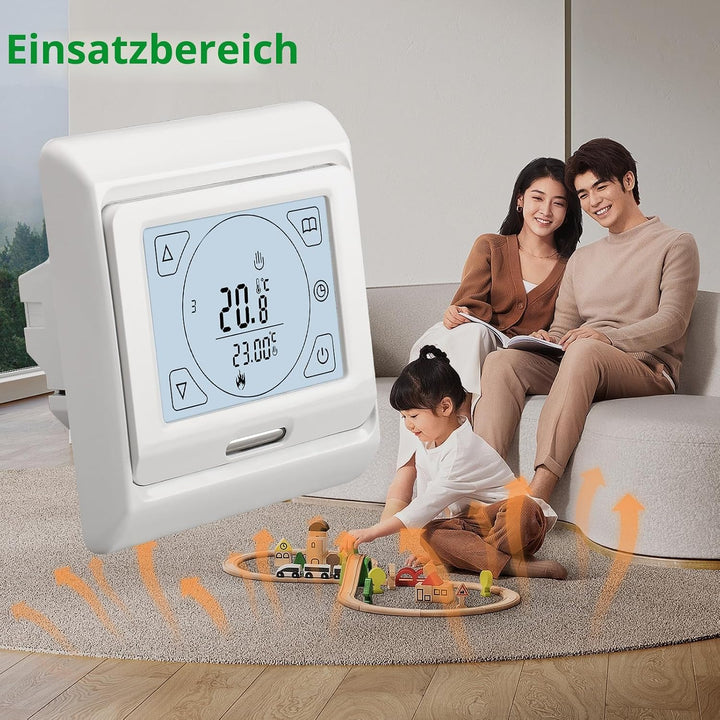 Wengart Digital Raumthermostat mit Touchscreen für elektrische Heizungen WG809,Unterputz Montage Woc