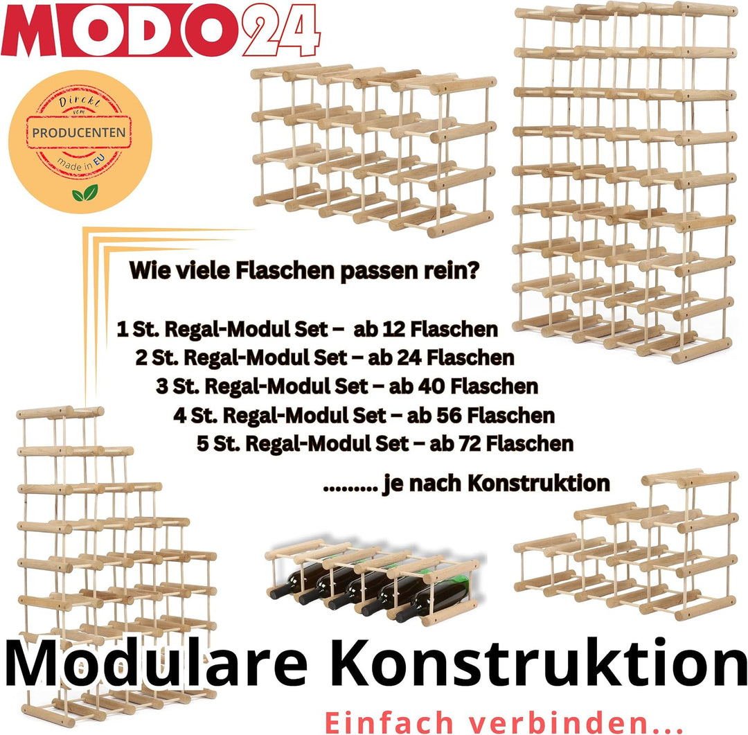 Weinregal Modular EICHE, für 40 Flaschen oder mehr, Flaschenregal, Weinständer, Getränkeregal, Flasc