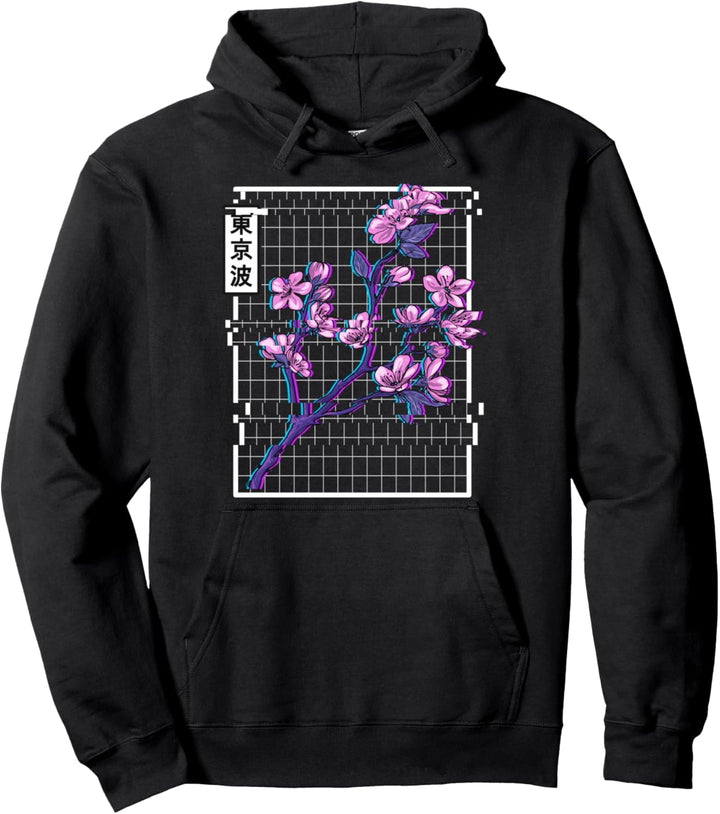 Cherry Blossom Glitch Vaporwave Ästhetische Pastellkunst Pullover Hoodie
