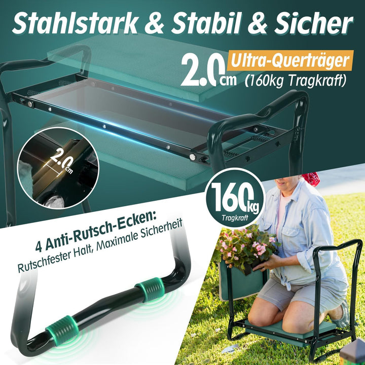 Sekey 2 in 1 XXL Kniebank für Gartenarbeit Gepolstert Gartenhocker Klappbar Gartenbank Höhenverstell