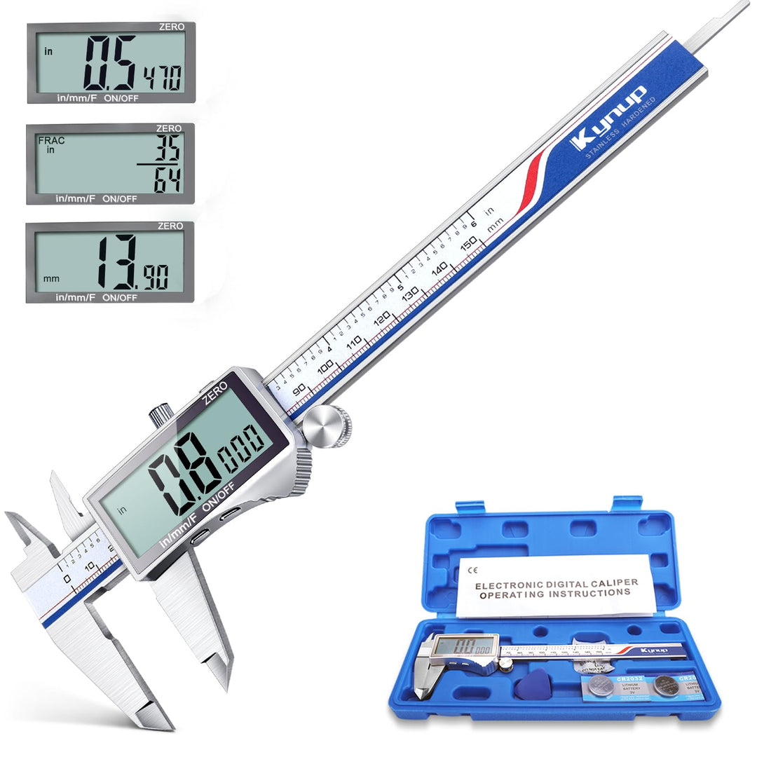 Kynup Digitaler Messschieber mit LCD-Bildschirm, 150mm Digitale Schieblehre Edelstahl, Spritzwasserg