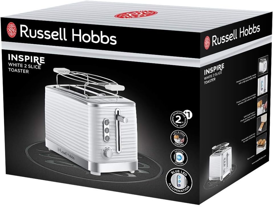 Russell Hobbs Toaster [für 2 Scheiben] Inspire Weiss mit hochwertiger Hochglanz-Struktur (extra brei