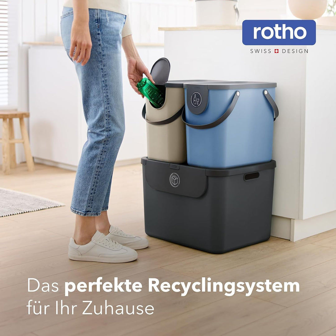 Rotho ALBULA3er-Set Mülltrennungssystem 2x25l und 1x55l mit Dekel für die Küche