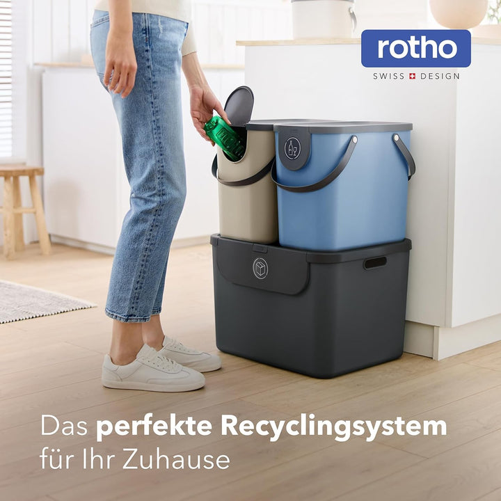 Rotho ALBULA3er-Set Mülltrennungssystem 2x25l und 1x55l mit Dekel für die Küche