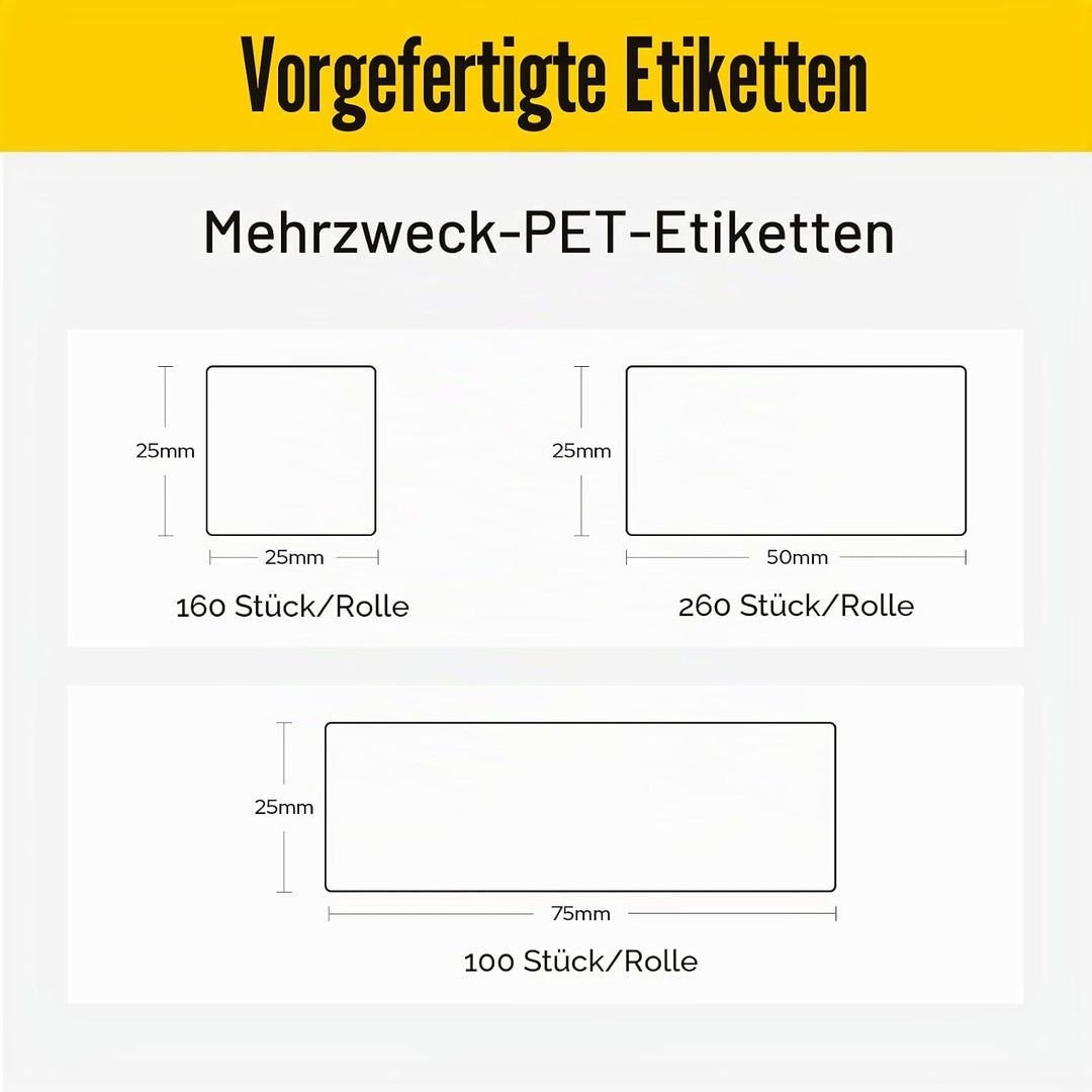 MakeID EP53 Etiketten, Allwetter-PET-Etikettenband mit Farbbandkassette für ID- und Gerätekennzeichn