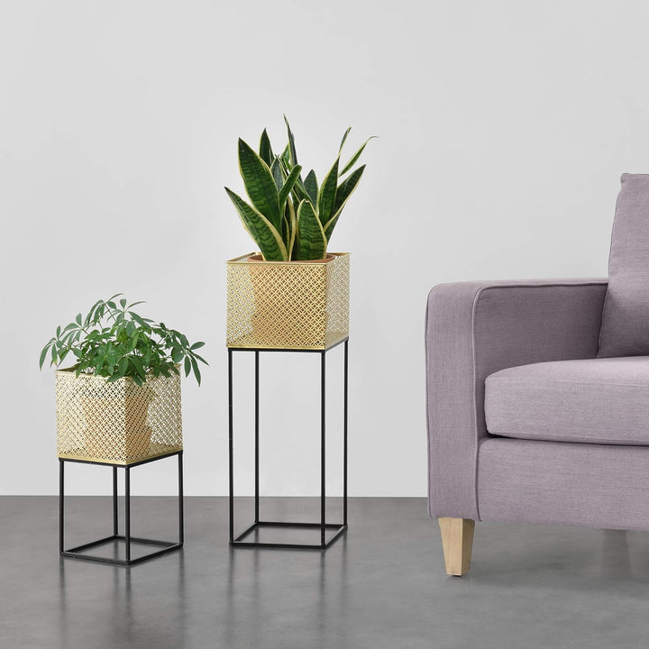 [en.casa] Pflanzständer Juprelle 2er Set Blumenständer-Set Pflanztopfhalter in 2 Grössen Metall Gold