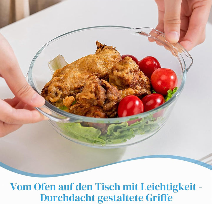 YAYODS Glas Auflaufform mit Deckel 1000ml - Kleine Auflaufform Runde - 21,5 cm Lasagneform Mikrowell