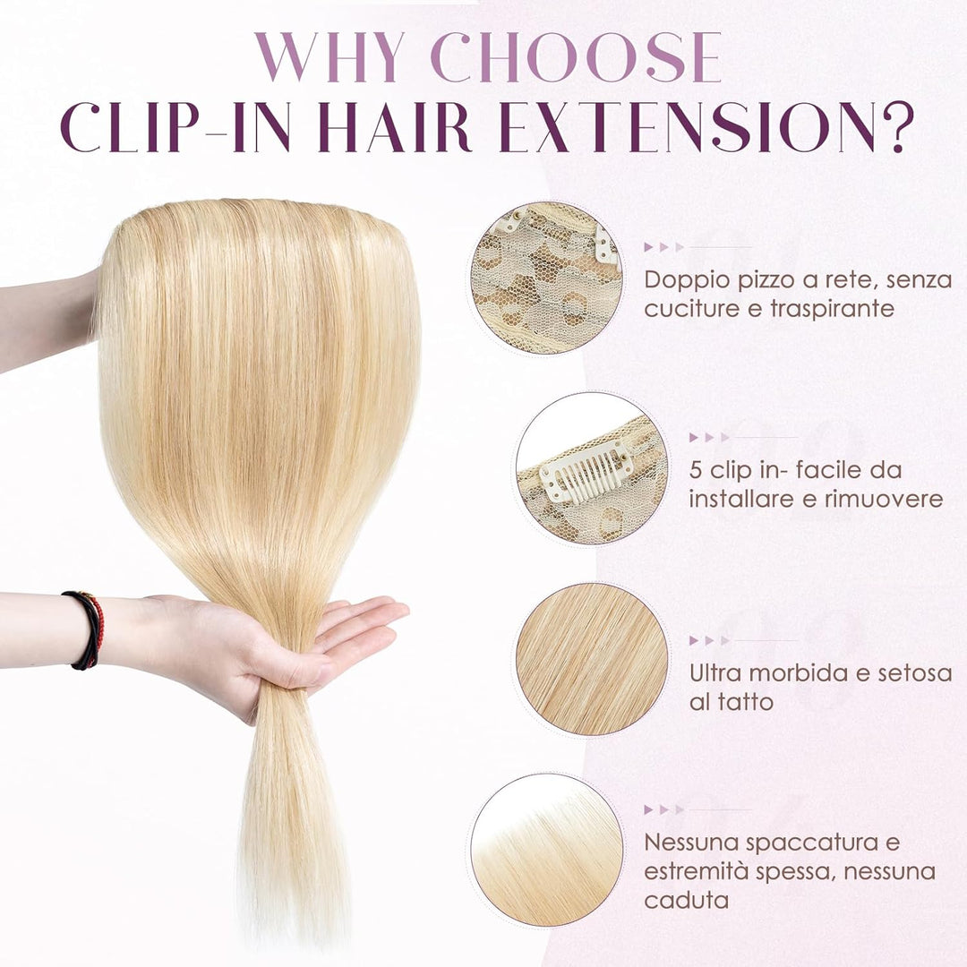 Clip Extensions In 100% Remy menschliches Haar für Frauen Blend aschblond glatt dick V-Form ein Stüc