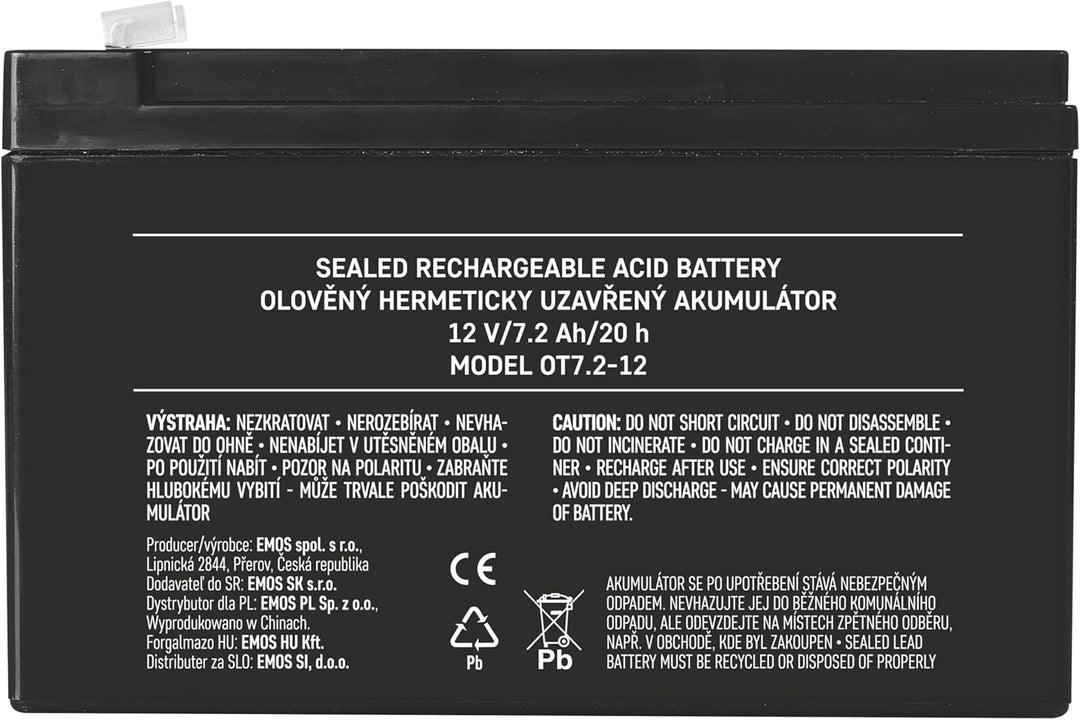 EMOS Wartungsfreier Bleiakku/Bleiakkumulator für USV-Anlagen, Notbeleuchtung, Alarmsysteme, Brandmel