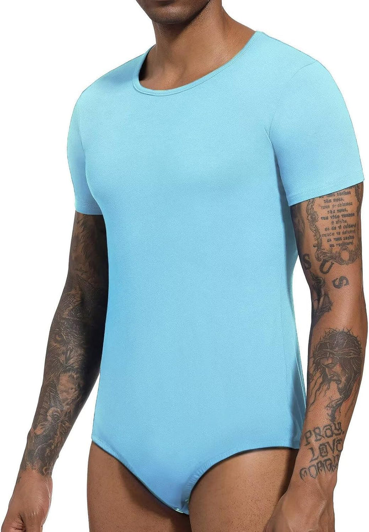 Landofgenie Männer Kurzarm Strampler Pyjama Bodysuit One Piece Strampler Hellblau 3XL, Hellblau 3XL