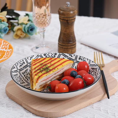Tiefe Teller Set Pastateller Suppenteller - Porzellan Teller Tief für Pasta Suppe Salat Spaghetti 6