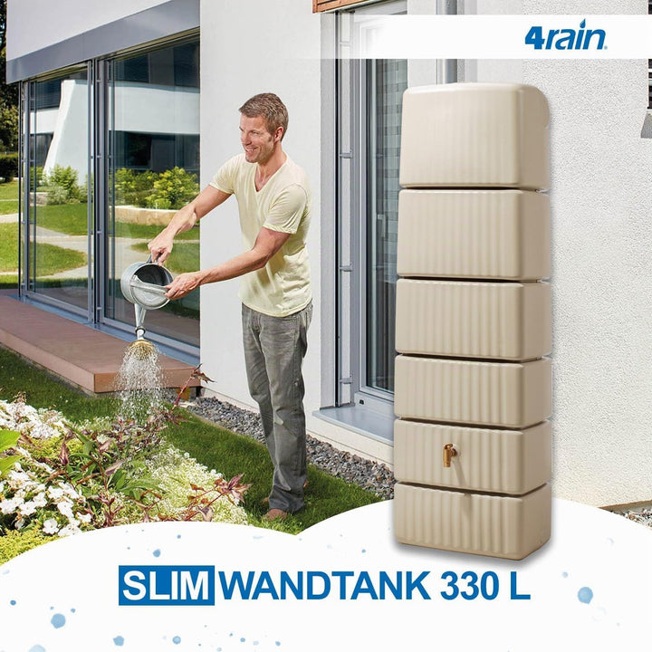 4rain Slim Wandtank Regentonne 330 Liter sandbeige - Regenwassertank, Wasserbehälter, Fass, Wasserta