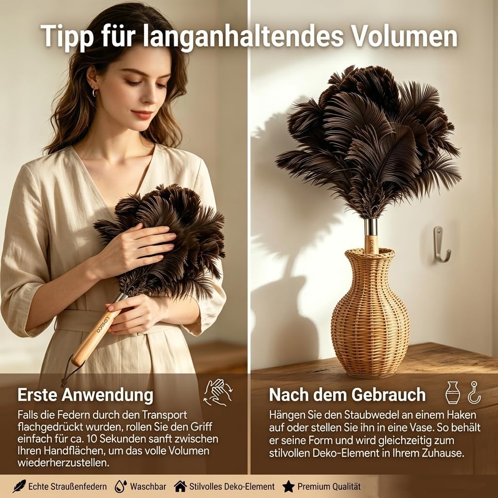 Loveco 2er Staubwedel Straussenfedern, Flauschig & Weich, Effektive Staubentfernung für Haushalt, Au