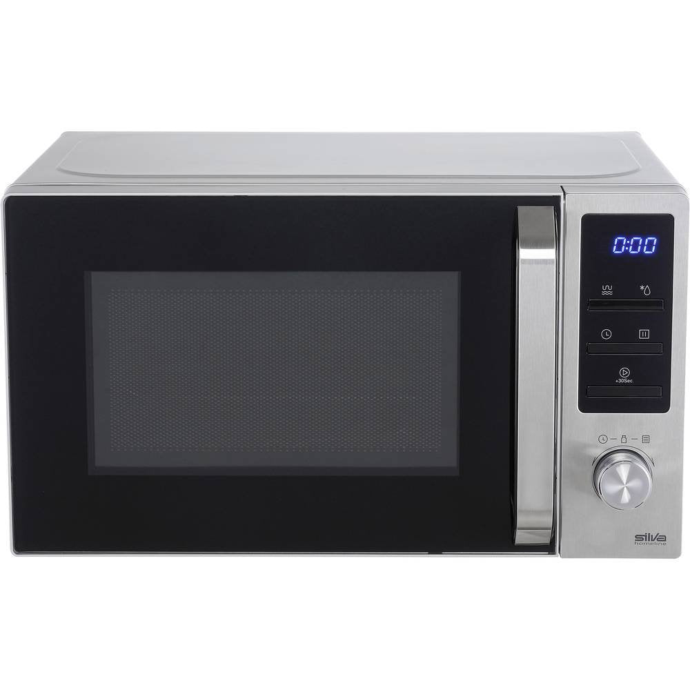Silva-Homeline MWG-E 20.8 INOX Mikrowelle mit Grill, 800-1000 W, beleuchtetes LCD Display, 20 L Garr