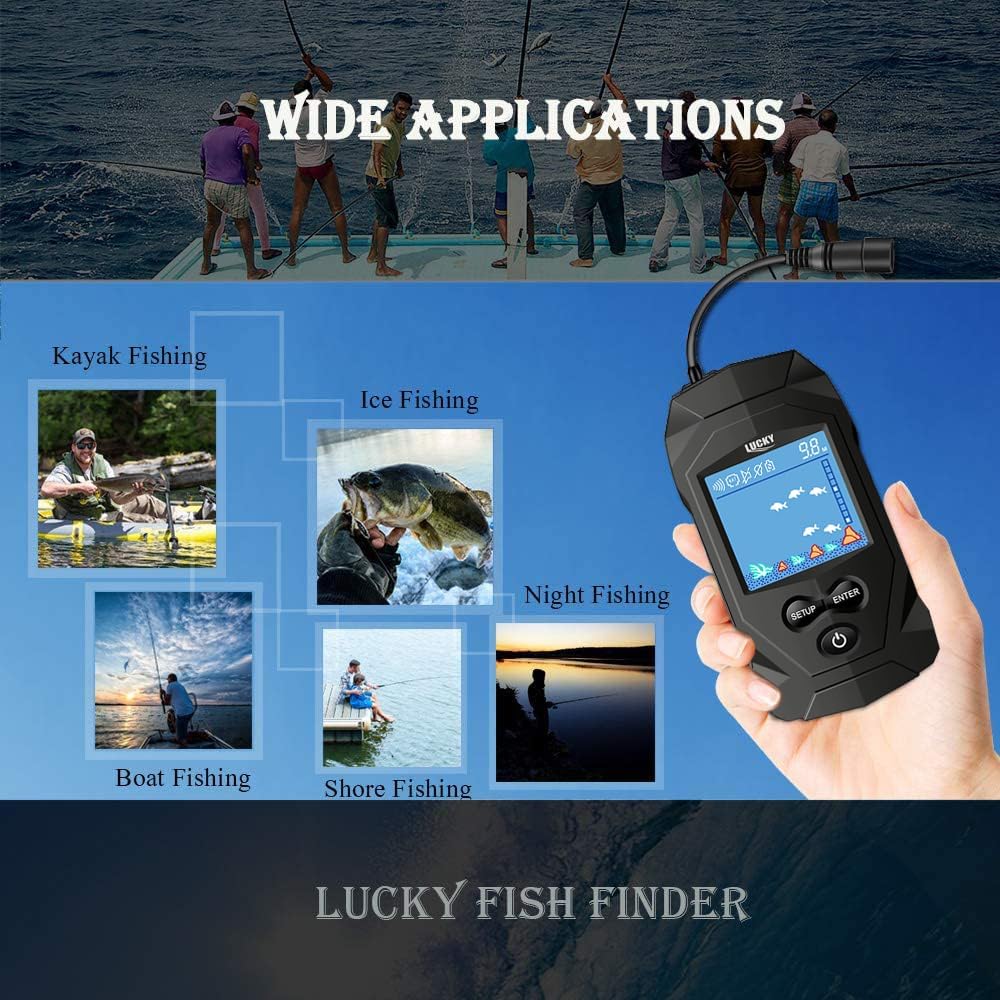 LUCKY Tragbares Marinegerät Fisch Finder Geber Angel Kajak Tiefenmesser Anzeige Sensor Sonar Fischfi