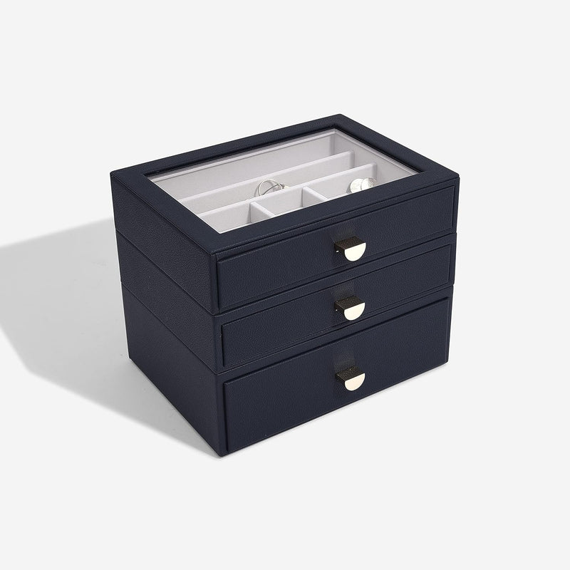 Stackers Navy Pebble Classic Jewellery Box - Set of 3 (with drawers), Navy