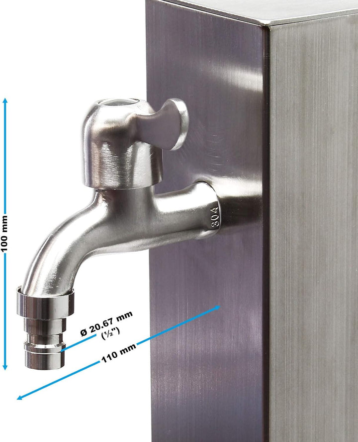 Wiltec eckige Wasserzapfstelle aus Edelstahl 95 cm, Wassersäule mit Wasserhahn & Anschluss, UV- & fr