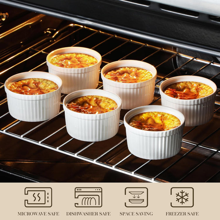 MALACASA Creme Brulee Schälchen 6er Set, Ø 9cm - 240 ml Souffle Förmchen Backofenfest, Porzellan Ofe
