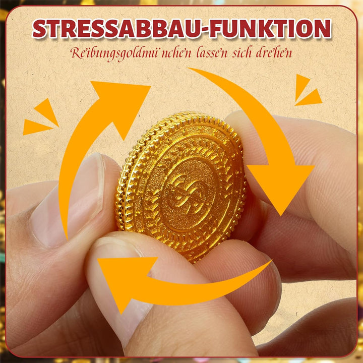 Byhoo 100 PCS Metall Goldmünzen, DND Piratenmünzen, Stress Relief Tool, mit Samt Kordelzugbeutel für