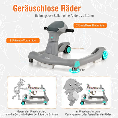 COSTWAY 2-in-1 Lauflernhilfe klappbar, Baby Walker höhenverstellbar, Gehfrei mit Musik & Licht, Lauf