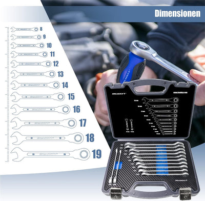 Ratschenschlüssel Ring Maul Ratsche Schlüssel Satz 8-19 mm Werkzeug Set 12 tlg