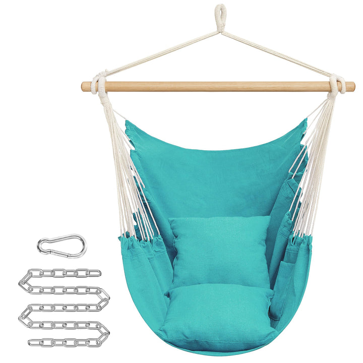 SONGMICS Hängesessel, Hängeschaukel, Hängestuhl mit 2 Kissen, Metallkette, bis 150 kg belastbar, Ind