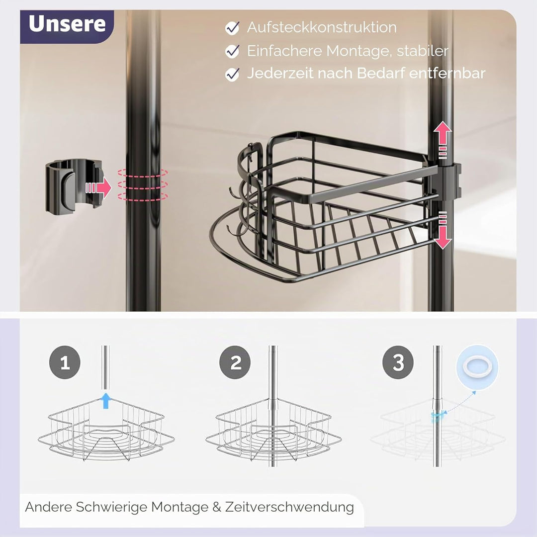 SWTYMIKI Duschablage ohne Bohren Ecke - Höhenverstellbar Teleskop Duschregal Ecke, Shampoo Halterung