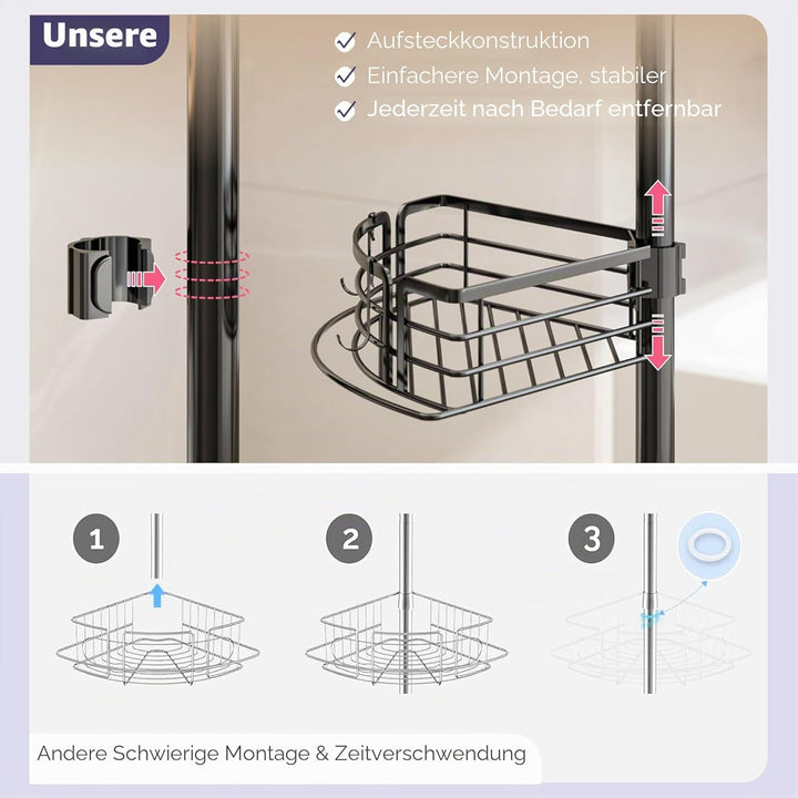 SWTYMIKI Duschablage ohne Bohren Ecke - Höhenverstellbar Teleskop Duschregal Ecke, Shampoo Halterung