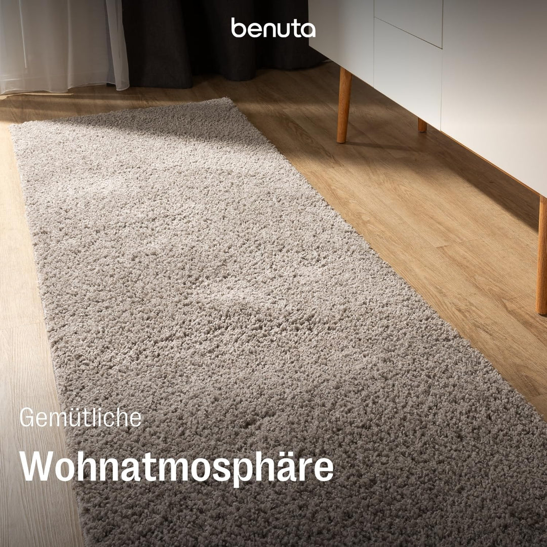 benuta Basic Hochflorteppich Soho - hellgrau 70x200 cm - Kuschelig Weicher Teppich im Minimalistisch
