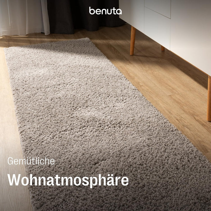 benuta Basic Hochflorteppich Soho - hellgrau 70x200 cm - Kuschelig Weicher Teppich im Minimalistisch