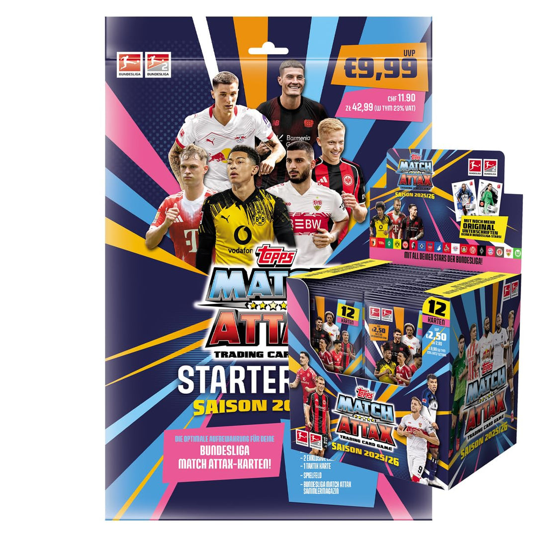 Match Attax Bundesliga Sammelkarten 2025/26 | 1xStarterpack + 1x Display | Sammelset mit 36 Boostern
