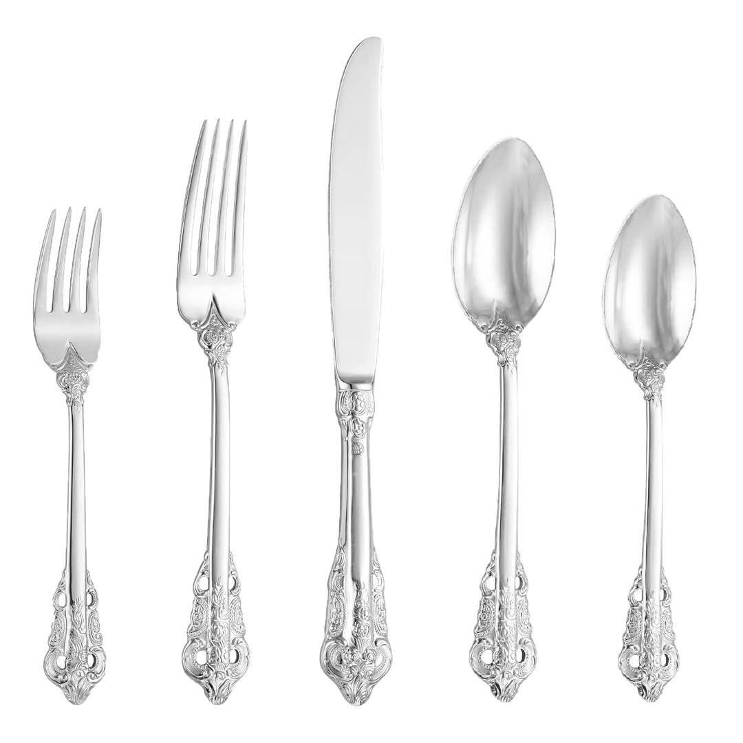 Prächtiges Barock Silber 18/10 Edelstahl Besteck-Set mit 20 Teilen, rostfreies Edelstahl Besteck ink