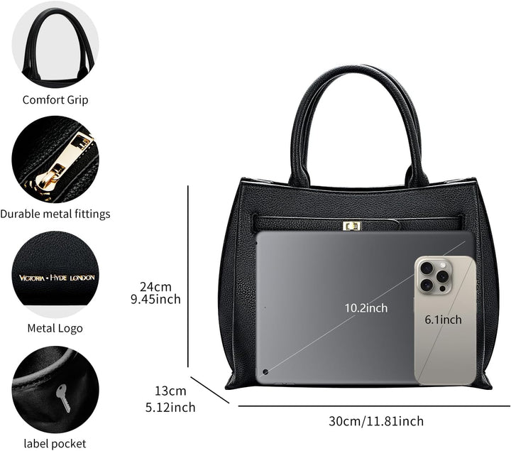 VICTORIA HYDE Handtaschen Damen Gross PU Leder Shopper Damen Handtasche Schwarz Elegant Schultertasc