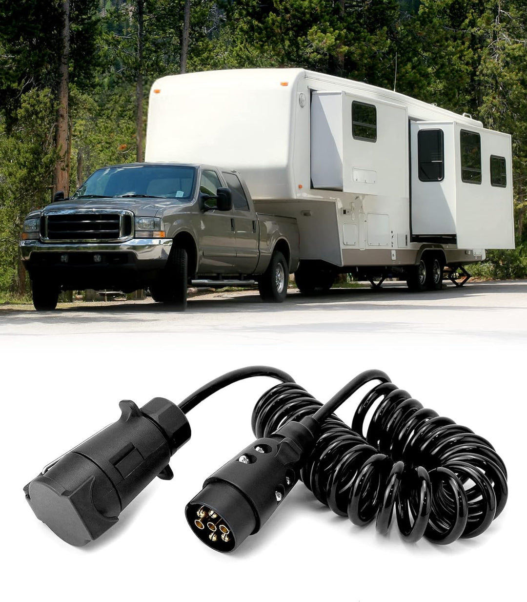 QWORK® 3 Meter 7 Pin Trailer Light Board Verlängerungskabel Spiralkabel mit Stecker auf Buchse Schle