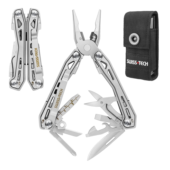 Swiss+Tech Multitool 16 in 1, Multifunktionszange Edelstahl Faltbares Multifunkstionswerkzeug Multif