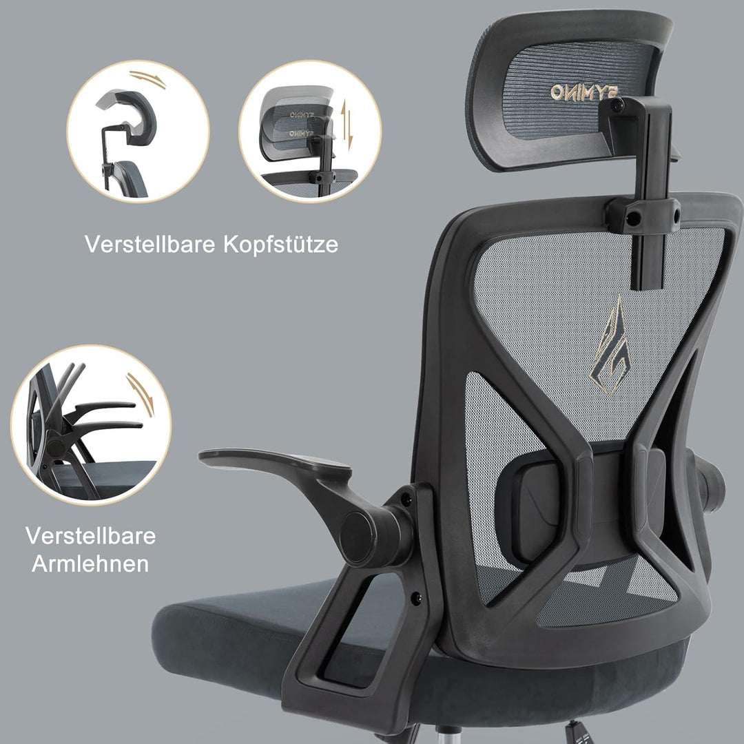 symino Bürostuhl, Schreibtischstuhl, Drehstuhl Ergonomischer mit Verstellbarer Kopfstütze, Armlehnen