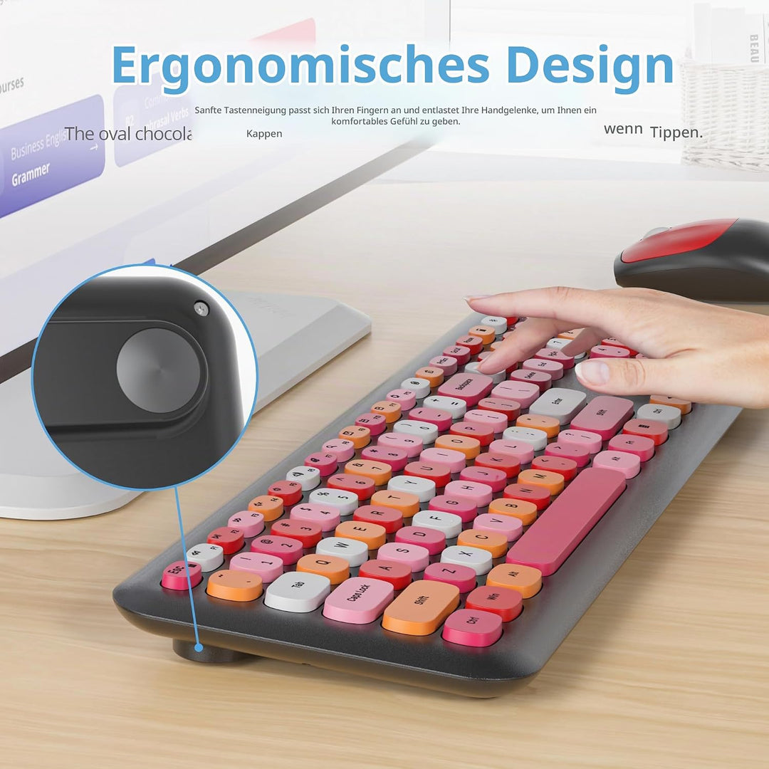 SOLIDEE Buntes kabellose Tastatur und Maus-Kombination,2.4GHz Retro Schreibmaschine Tastatur,104 Tas